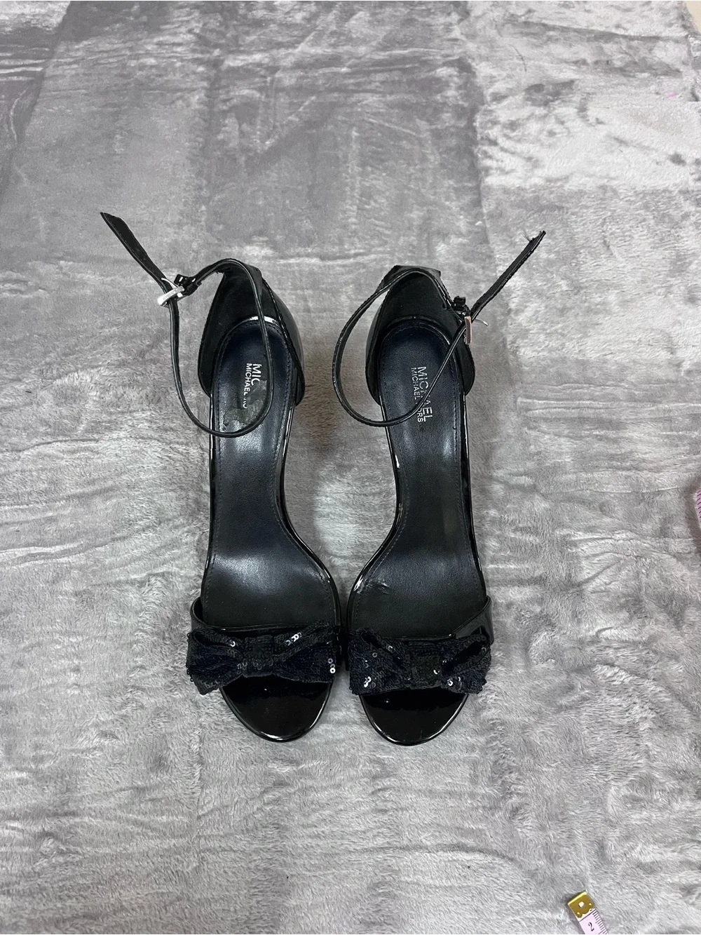 Michael Kors Black Sequin Bow Ankle-Strap Heels